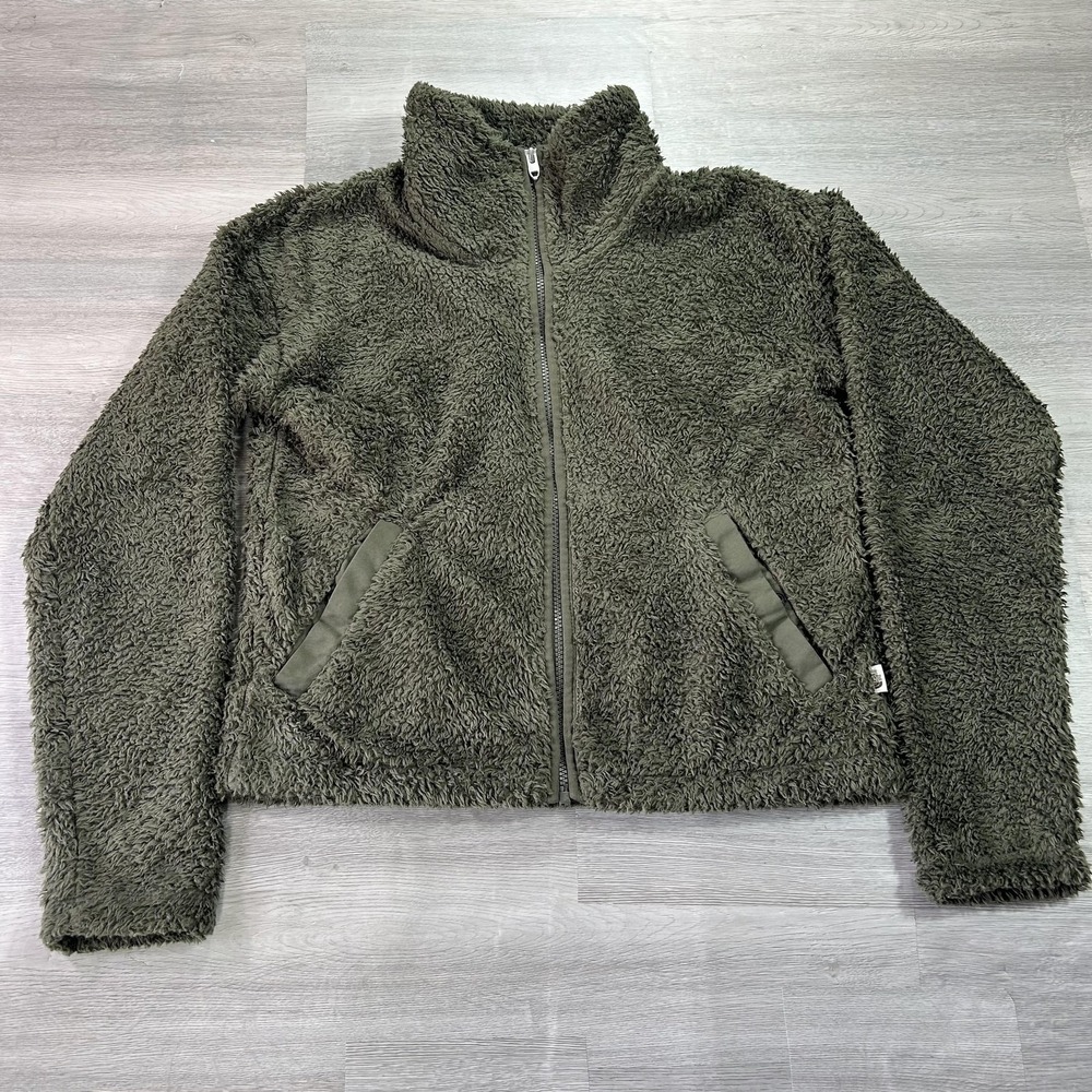 North Face Jacket Womens Small Green Fuzzy Sherpa Fleece Full Zip Outdoor Warm